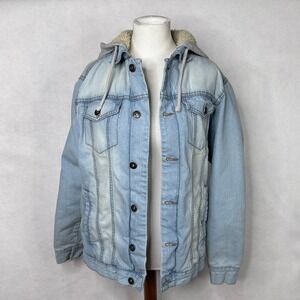 Brooklyn Cloth Mens Sherpa Lined Denim Jacket Hooded Size Small